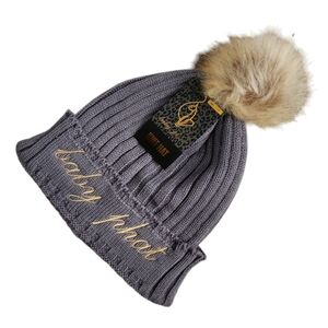 Baby Phat Knit Beanie One Size Pom Pom Hat Gray Winter.